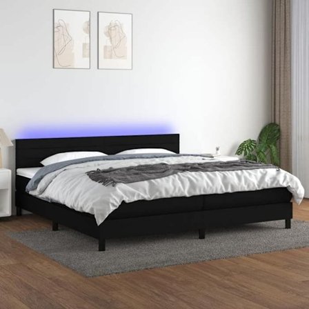 Maison Exclusive - Sengebund med lameller og madras samt LED Sort 200x200 cm Stof