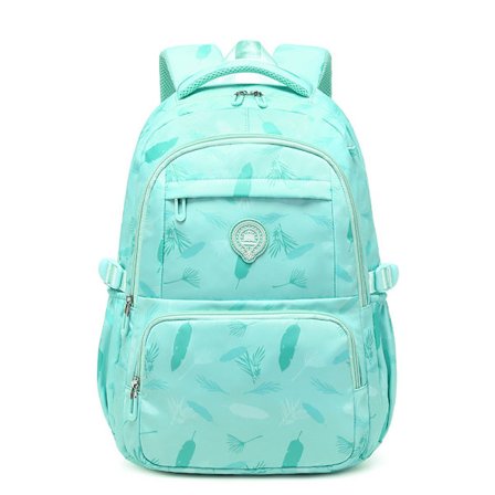 Skolesekk med bladtrykk for barneskolen og ungdomsskolen, grønn