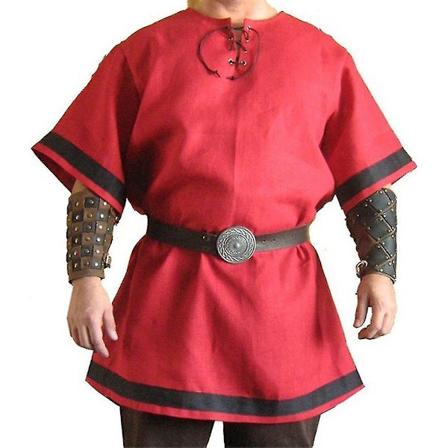 Medeltida herrekostym Cosplay Party Renaissance Tunika Viking Knight Pirate Vintage Warrior Shirts Rød Ed L