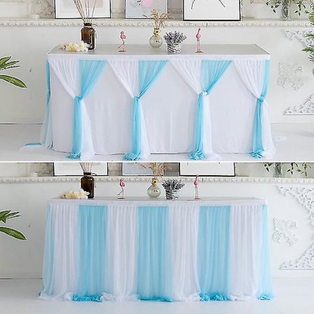 Randigt Nätgarn Bordskjol Bröllopsduk Hembankett Dekoration Dessert Bordsduk för baby