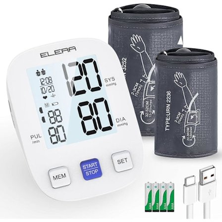 Blodtrykksmåler med to mansjetter - Ekstra stor mansjett 33-53 cm og standard 23-36 cm, nøyaktig automatisk blodtrykksmåler med stor skjerm, USB-kabel