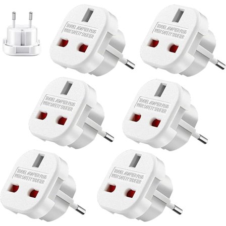 ING 6-delars adapter från kontakt till Italien, adapter från Storbritannien till EU, adapter typ G, universal reseadapter, vit