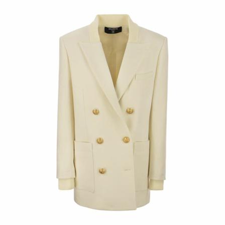 Balmain, Double-Breasted Coats Beige, Dames, Maat:S