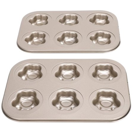 2 st Kolstål Kakform Non-Stick DIY Söt Form Guld Dessert Bakformar (6 Fack Katt Tass TG05)