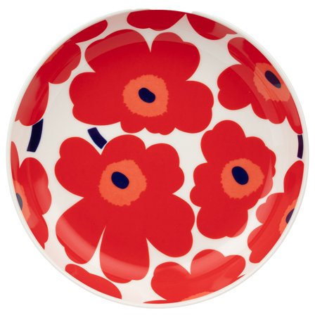 Marimekko Unikko dyb tallerken 20,5 cm, rød/hvid/blå - Hvid, rød, blå | KitchenOne