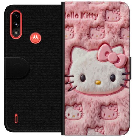 Yhteensopiva Lompakkokotelo Motorola Moto E7 Power Hello Kitty vaaleanpunainen pörröinen tausta, jossa on ikoninen kasvot ja kawaii-esteettisyys
