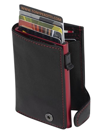 Tony Perotti Furbo Cardholder W/ Banknote And Coin Pocket - Black - 7.3X2.5X9.8CM