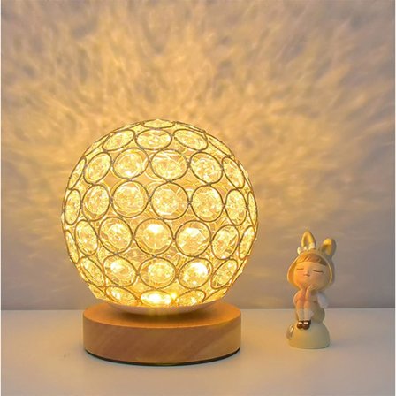 Uppladdningsbar sladdlös bordslampa, kristallkula träbaserad batteridriven touch-kontroll (steglös ljusstyrka dimbar), bärbar dekorativ bordslampa