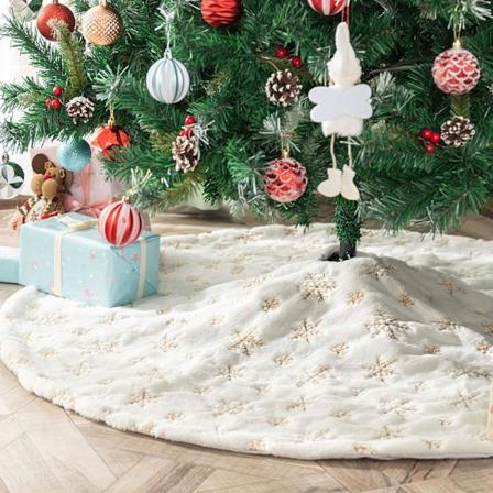 Hvid Pels Juletræsskørt Base Cover med Guld Sequined Snefnug Sne Blød Juletræsskørt Måtte (Guld, 30 tommer) S,78cm