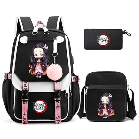 3Pcs Kamado Nezuko Demon Slayer Rygsække Sæt til Piger Anime Skole Taske Teenager Studerende Lærred Laptop Rygsæk Kvinder Rygsæk
