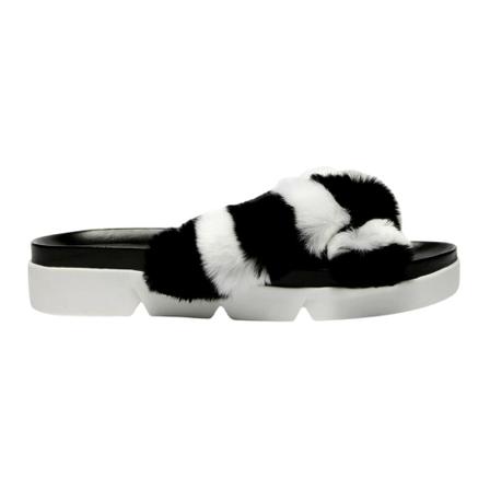Stuart Weitzman, Fur Slippers Zwart, Dames, Maat:37 EU