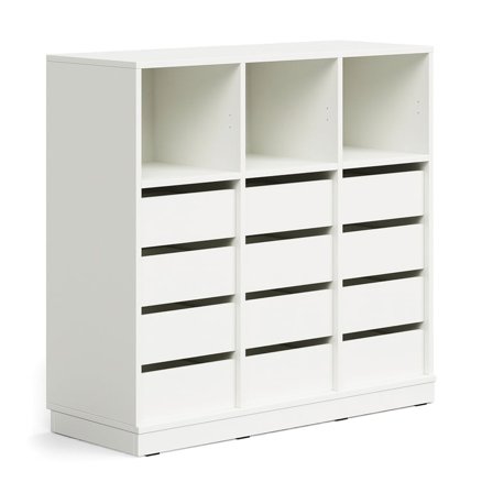 Student storage CASPER, 12 drawers, 3 upper compartments, base frame, white