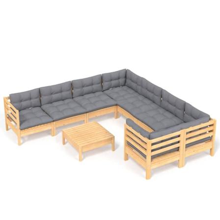 Vidaxl Loungegrupp Med Grå Dynor 9 Delar Massiv Furu Grå