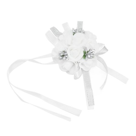 Hvid Bryllupshåndledskorsage med Perlebåndsdesign