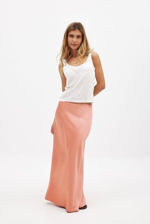 NA-KD Satin Midi Skirt - Satin nederdele - Orange - EU 42