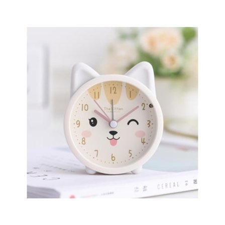 Cuich Vækkeur, Sødt Dyre Vækkeur til Børn, Stille Bordvækkeur med Baggrundsbelysning (Kat, Hvid)