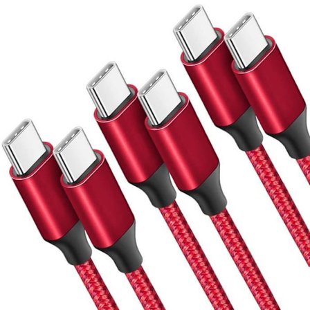 3x USB-C till USB-C-kabel för iPhone 16 Pro, 16 Pro Max, 16 Plus, 16e, iPhone 15 - Röd nylonflätad 1M