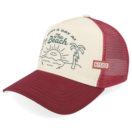 Coastal - Rød trucker Caps - Beach Day Offwhite/Burgundy A-Frame Trucker @ Hatstore