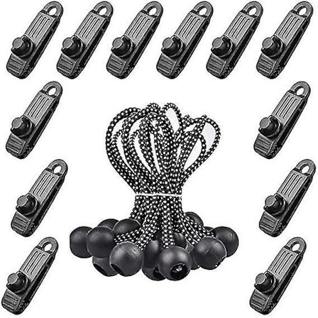 Tarpklämmor, tunga, låsgrepp, tältklämmor, boll-gummiband