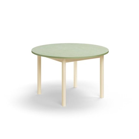 Stół DECIBEL, Ø1200x720 mm, dźwiękochłonne linoleum, brzoza/zielonoszary