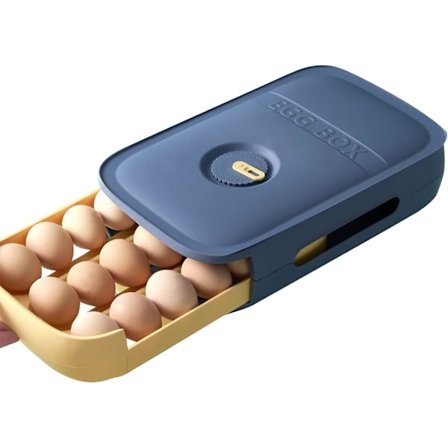 Ägglåda, lådformad ägglåda för förvaring i kylskåp, äggkorg i plast för kök, stapelbar äggdispenserlåda, äggförvaring i kylskåp, blå