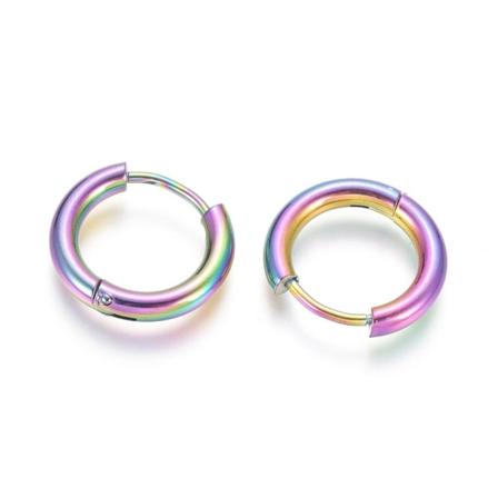 1par 16 Mm Hoops Örhängen I Rainbowpläterad 316l Kirurgiskt Stål