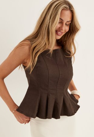 VILA - Vichia Peplum Top - Coffee Bean