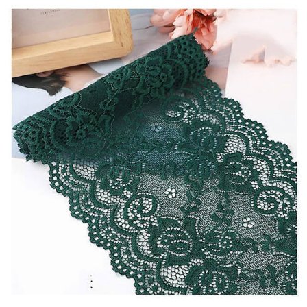 Blondekant 15 cm x 1 m Elastisk, Vintage Blomsterblondebånd, Mørkegrønn, Dekorativ Kant for Søm