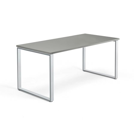 Schreibtisch QBUS, O-Gestell, 1600 x 800 mm, Gestell silber, hellgrau
