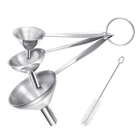 3-pack Trattar i rostfritt stål, små flaskfyllare - Matklassade minitratttar med långt handtag för olja och vätskor, lättrengjorda kök