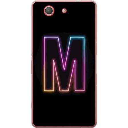 Kompatibel Mobilcover til Sony Sony Xperia Z3 Compact Neonbogstav M med farveskiftende lyseffekt mod sort baggrund, moderne minimalistisk typografi me