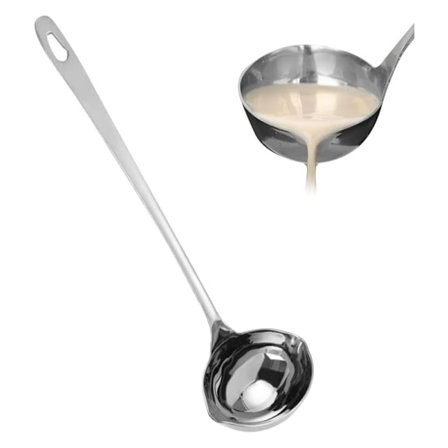 Soppslev i 201 rostfritt stål - Med hällpip - Långt handtag - För soppor och grytor