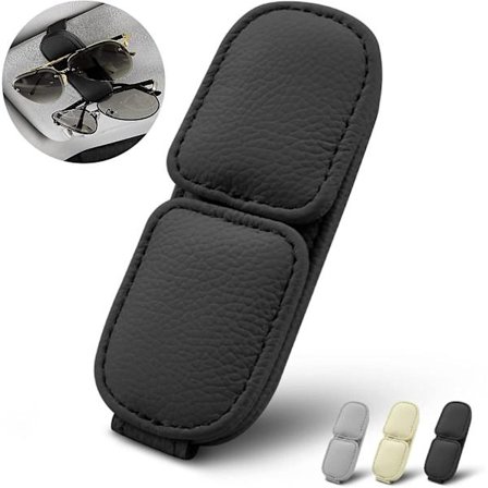 Solglasögonhållare för bil solskydd läder solglasögon klämma arrangör uppgradering ny dubbel position magnetisk passform universell bil svart