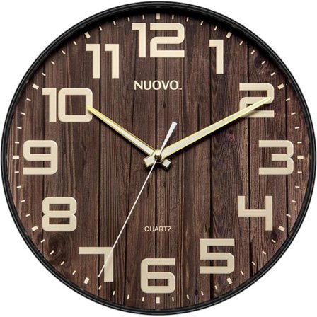 12 tum rund väggklocka i trä, tyst icke-tickande retro stor N