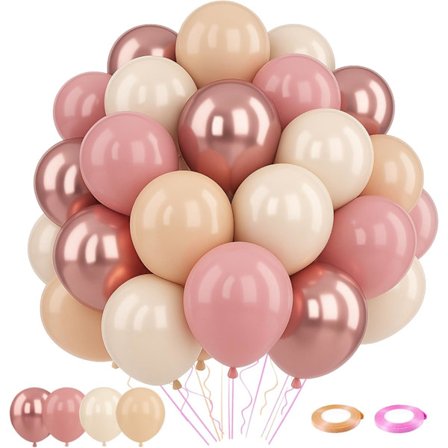 50 st Retro Ballong Kit, 12 Tum Metallic Roséguld & Dusty Rosa Latexballonger - Boho Party Dekor för Födelsedagar, Möhippor, B