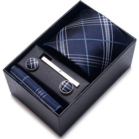 Slips til mænd sæt med lommetørklæde manschetknapper og slipsklips