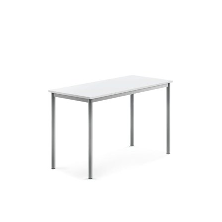 Desk SONITUS, 1200x600x760 mm, white high pressure laminate, alu grey