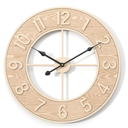 Stor vægur - 60 cm, elegant design, ideel til stue, køkken, terrasse, pub, restaurant, træ, vintage-stil, lydløs, ingen tikken