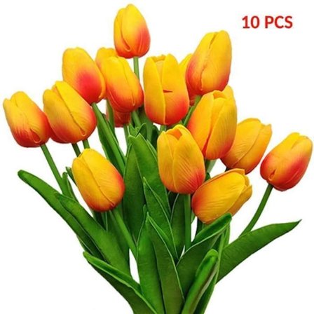 (Oransje) 10 stk. oransje kunstige tulipanblomster, kunstige juleblomster, falske tulipaner til hjemmehagedekorasjon, bryllupsbukett