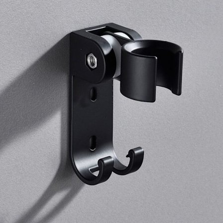 Brusehovedholder - Brusestangholder Justerbar Rustfrit Stål Badeværelse Vægmonteret Bruseholder med 2 Kroge (Sort)