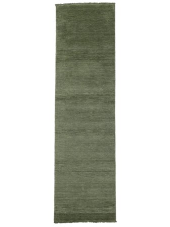 Plain (Single Colored) Small Handloom Fringes Rug - Forest Green 80X300 Wool, Modern Style