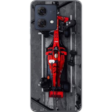 Motorola Moto G84 Gennemsigtig cover F1-bil fra oven rød F1-racer i pitstop-illustration perfekt til motorsport race og fartfyldte motiver