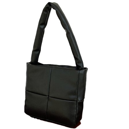 Sort PU Læder Dame Håndtaske Rombe Mønster Enkelt Rem Tote Pose til Udendørs Shopping