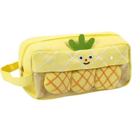 Kawaii Skolemateriale Tegneserie Frugt Penalhus Klar Plys Multifunktionel Stor Kapacitet Penalhus med Praktisk Design (Gul Ananas)