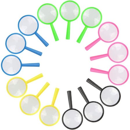 Set med 15 förstoringsglas i glas för barn, plast