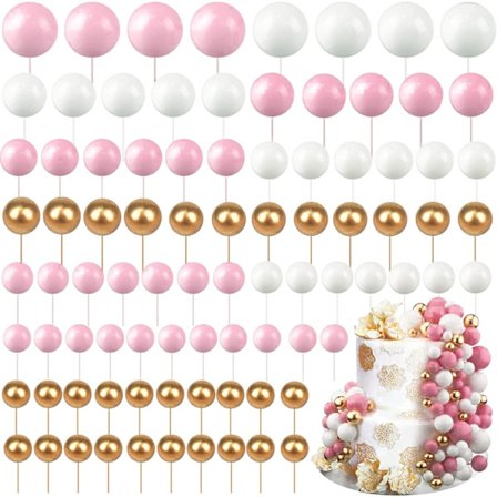 (Hvit + Gull + Rosa) Ball topper, 108 mini kake toppers, kake dekorasjon ball cup cake topper, DIY insert kake topper for dessert kake dekorasjon, 