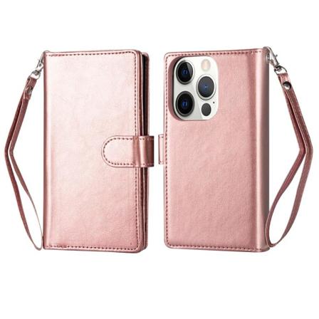 Iphone 13 Pro - 9-korts Läder Fodral - Roséguld