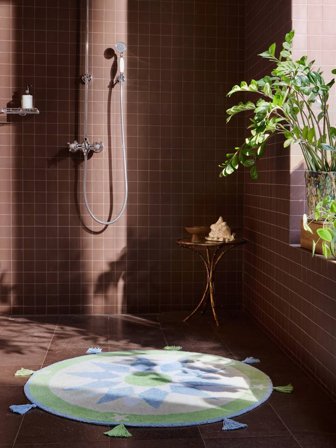 Silia Sun Tapis De Bain Rond Ø 70 Bleu Clair/Vert Coton Lavable