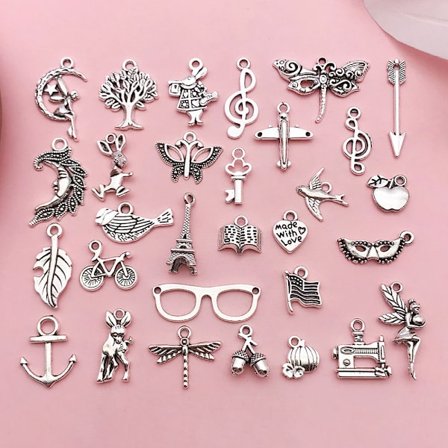 30 stk. vedhængs charmsæt, gør-det-selv armbånd halskæde smykketilbehør