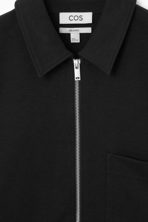 COS Men's Relaxed Zipped Cotton-Jersey Short-Sleeve Shirt in Black